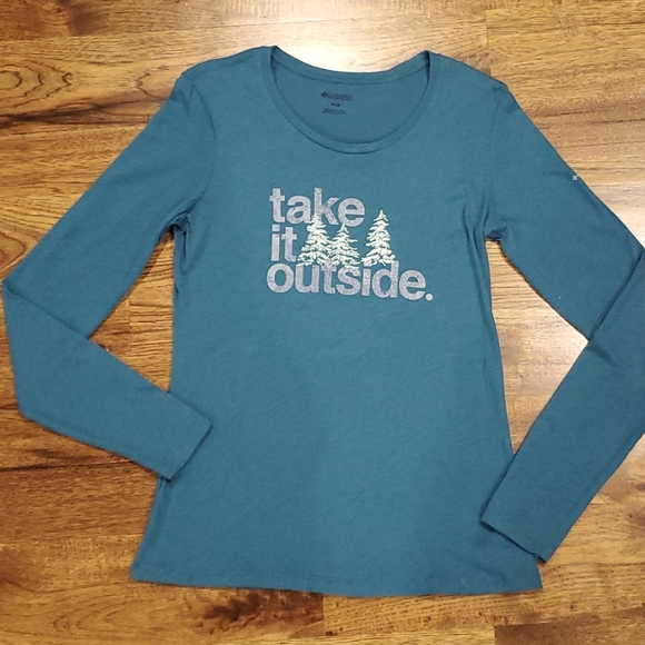 Womens Columbia teal outdoor print long sleeve shirt size M - Picture 1 of 4